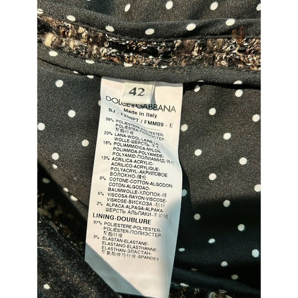 DOLCE & GABBANA 2 PC Black Camel Gray Boucle Tweed & Lace Sheath Dress w/Jacket - Picture 14 of 16